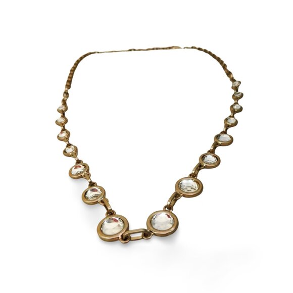 Elegant Coldwater Creek 36" Matte Gold Tone Bezel Round Crystal Necklace JW1548 - Picture 6 of 7